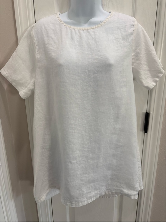 Yitai Tops - Oversized Off White Hemp Short Sleeve Tunic